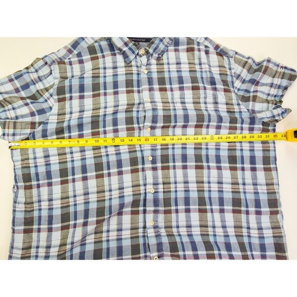 Tommy Hilfiger Size 4XL Mens Multi Check Short Sleeve Logo Linen Cotton Shirt - Picture 4 of 11